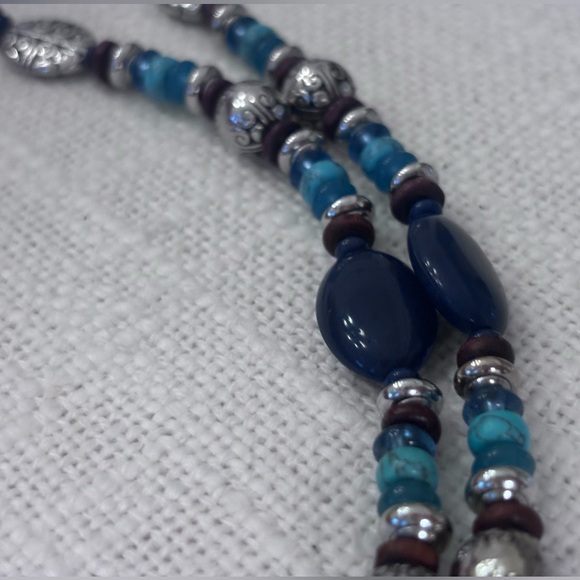 Chaps Turquoise and Silver Beaded Necklace - Picture 2 of 6